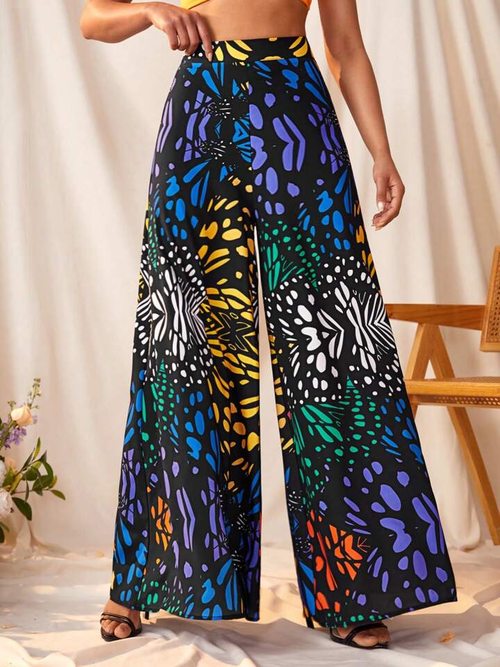 CM-BS855515 Women Trendy Bohemian Style Printed High Waist Loose Fit Wide Leg Pants