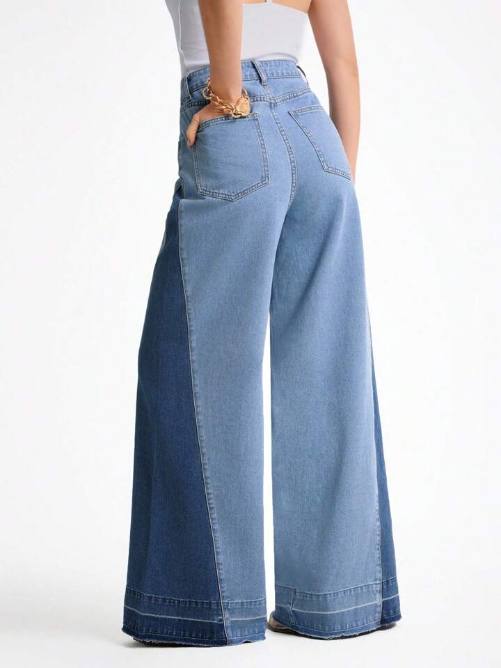 CM-BS921404 Women Casual Seoul Style Light Wash Pockets Design Loose Split Wide-Leg Jeans