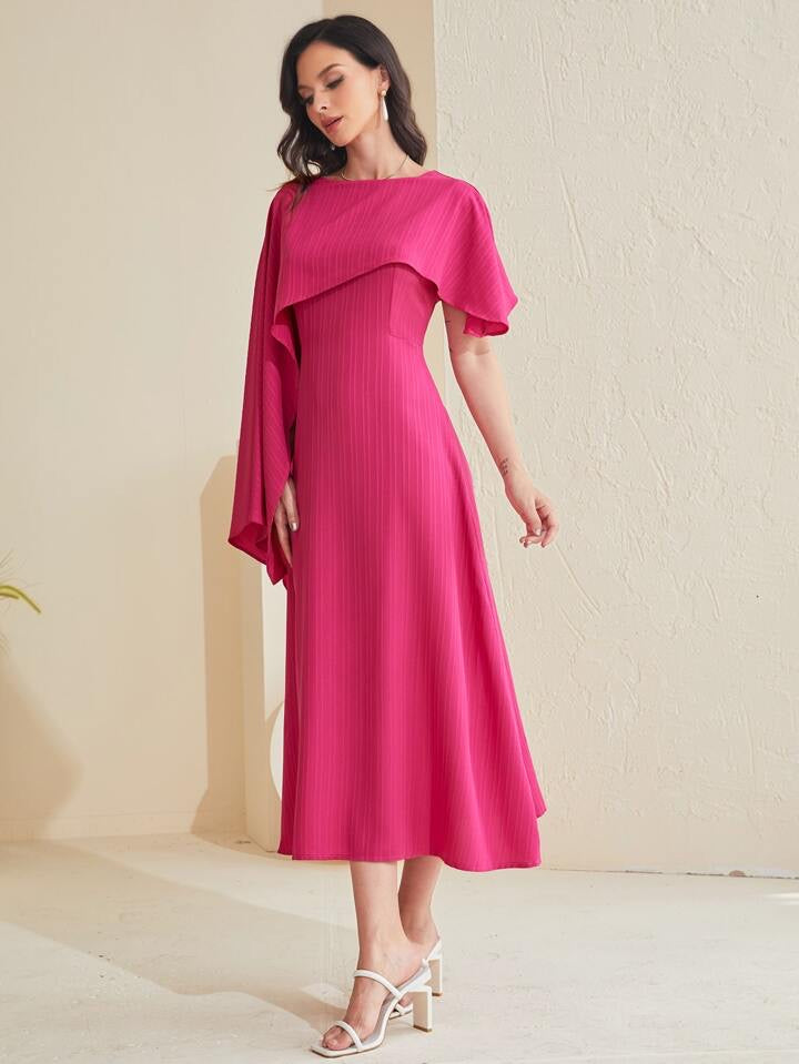 CM-DS748441 Women Casual Seoul Style Solid Asymmetrical Foldover Dress - Hot Pink