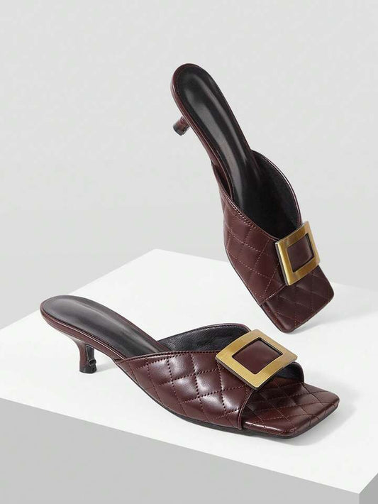 CM-SHS022406 Women Trendy Seoul Style Colorblock Square Toe High Heel Sandals - Dark Brown