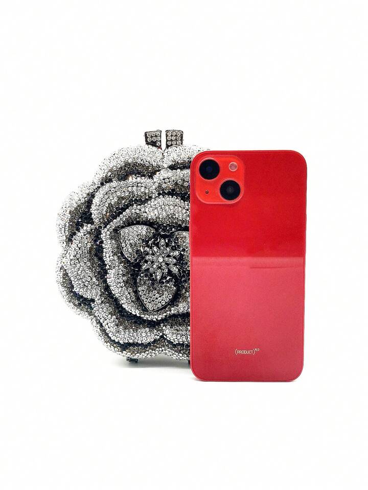 CM-BGS087877 Women Elegant Seoul Style Floral Design Rhinestone Crystal Handmade Clutch Bag - Black