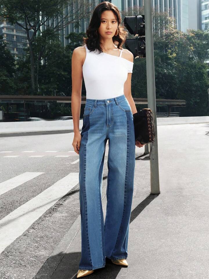 CM-BS913187 Women Casual Seoul Style Medium Wash High Waist Multi-Color Straight Leg Denim Pants