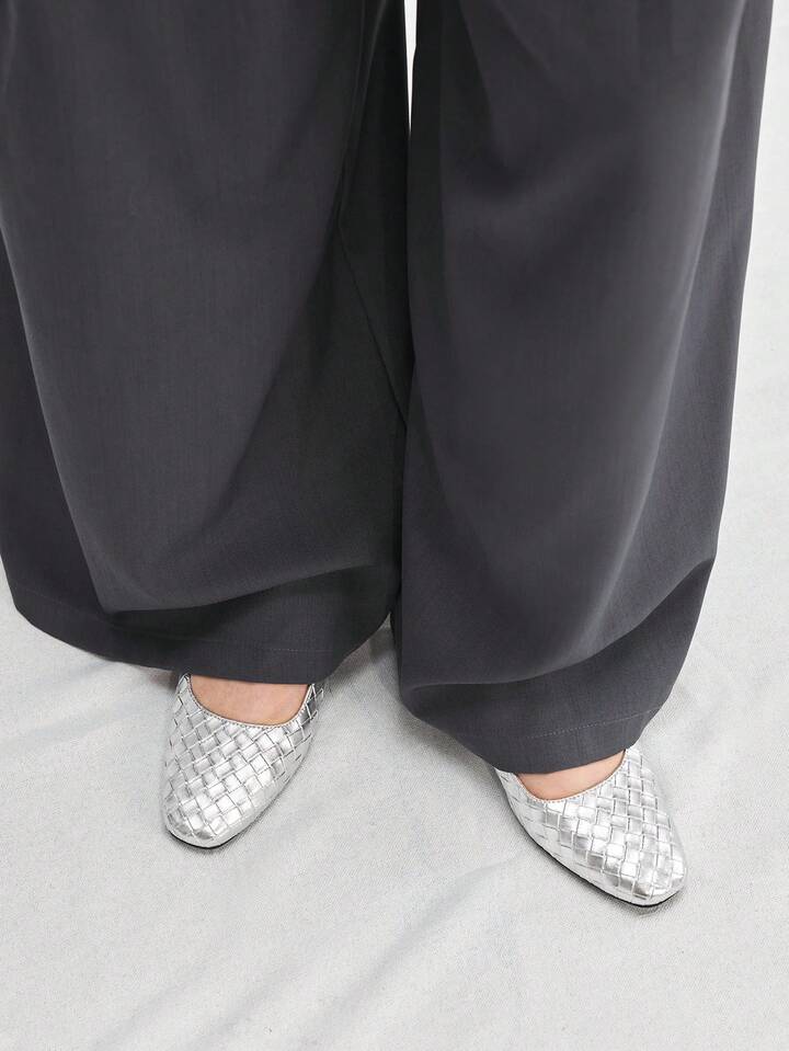 CM-SHS257616 Women Trendy Seoul Style Buckle Strap Back Cover Plaid Square Toe Sandals - Silver