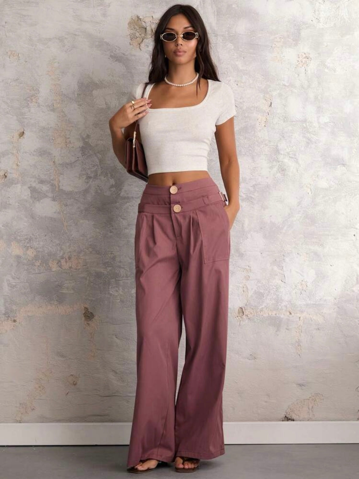 CM-BS712995 Women Casual Seoul Style Solid Color Double Waist Wide Leg Pants