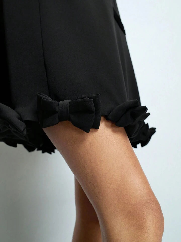 CM-DS332289 Women Elegant Seoul Style Round Neck Bow Decor Sleeveless Mini Dress - Black