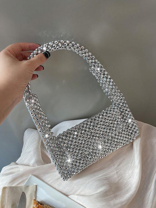 CM-BGS278197 Women Trendy Seoul Style Clutch Bag With Single Shoulder Strap - Silver