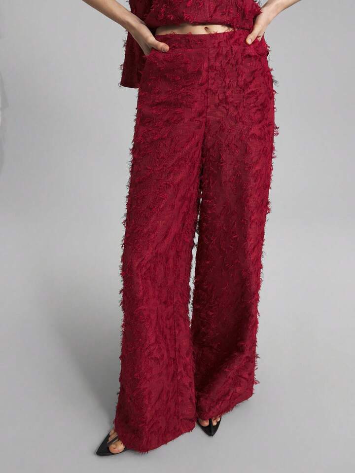 CM-SS069998 Women Elegant Seoul Style Texture Round Neck Sleeveless Top With Wide Leg Pants - Set