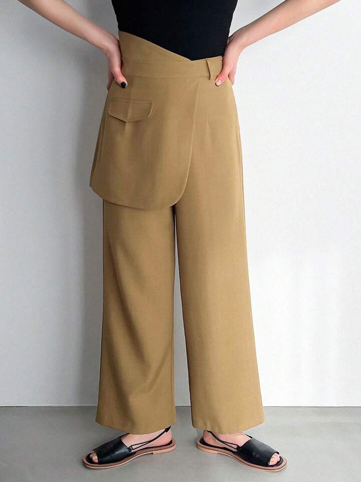 CM-BS807615 Women Casual Seoul Style Wrap Asymmetrical Waist Trousers - Camel