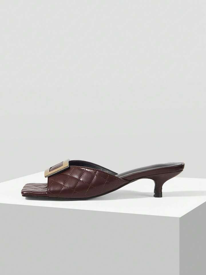 CM-SHS022406 Women Trendy Seoul Style Colorblock Square Toe High Heel Sandals - Dark Brown