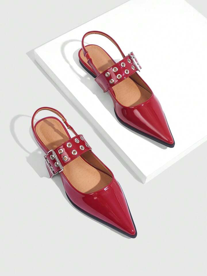 CM-SHS175155 Women Trendy Seoul Style Patent Leather Pointed Toe Flat Shoes - Burgundy