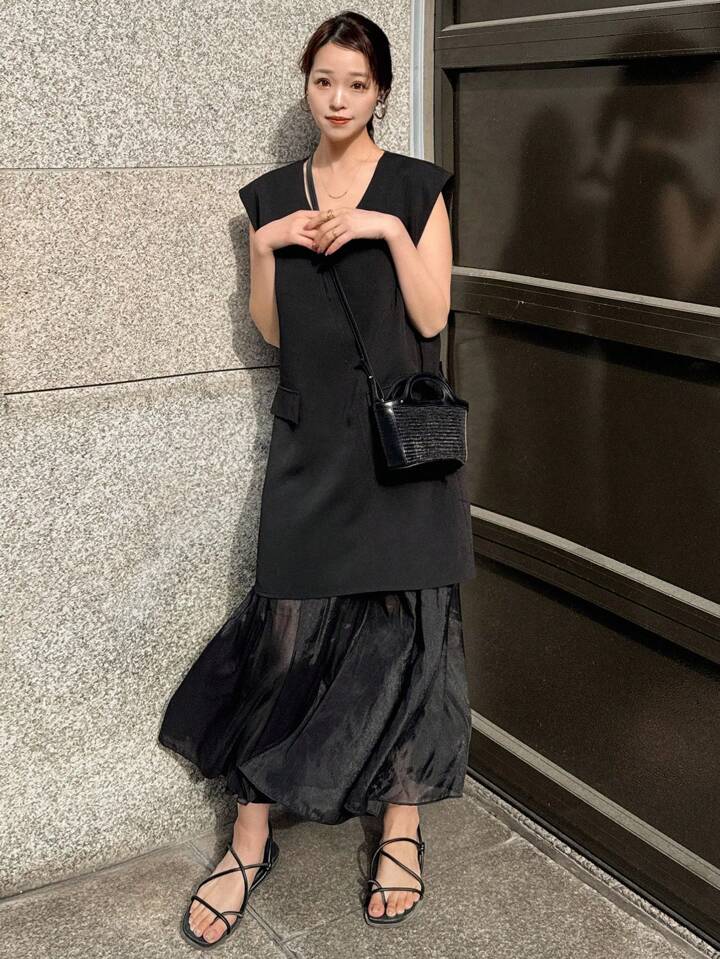 CM-DS198578 Women Casual Seoul Style Round Neck Sleeveless Mesh Patchwork Dress - Black