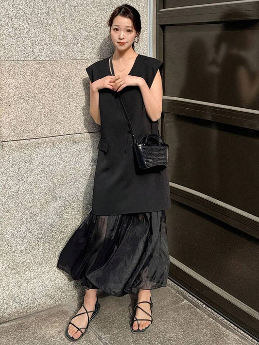 CM-DS198578 Women Casual Seoul Style Round Neck Sleeveless Mesh Patchwork Dress - Black