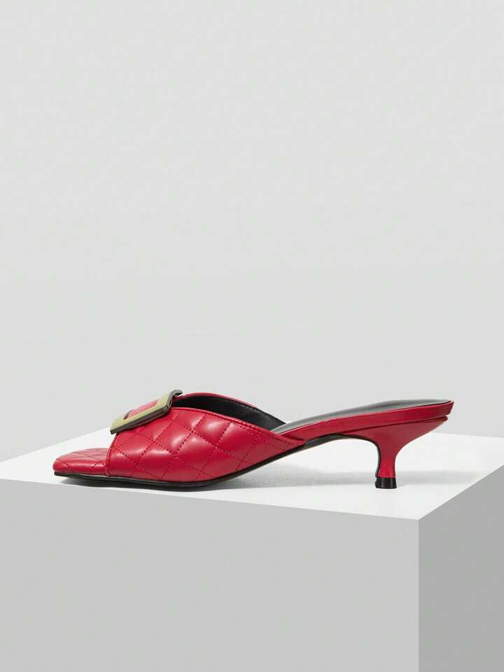 CM-SHS000135 Women Trendy Seoul Style Colorblock Square Toe High Heel Sandals - Red