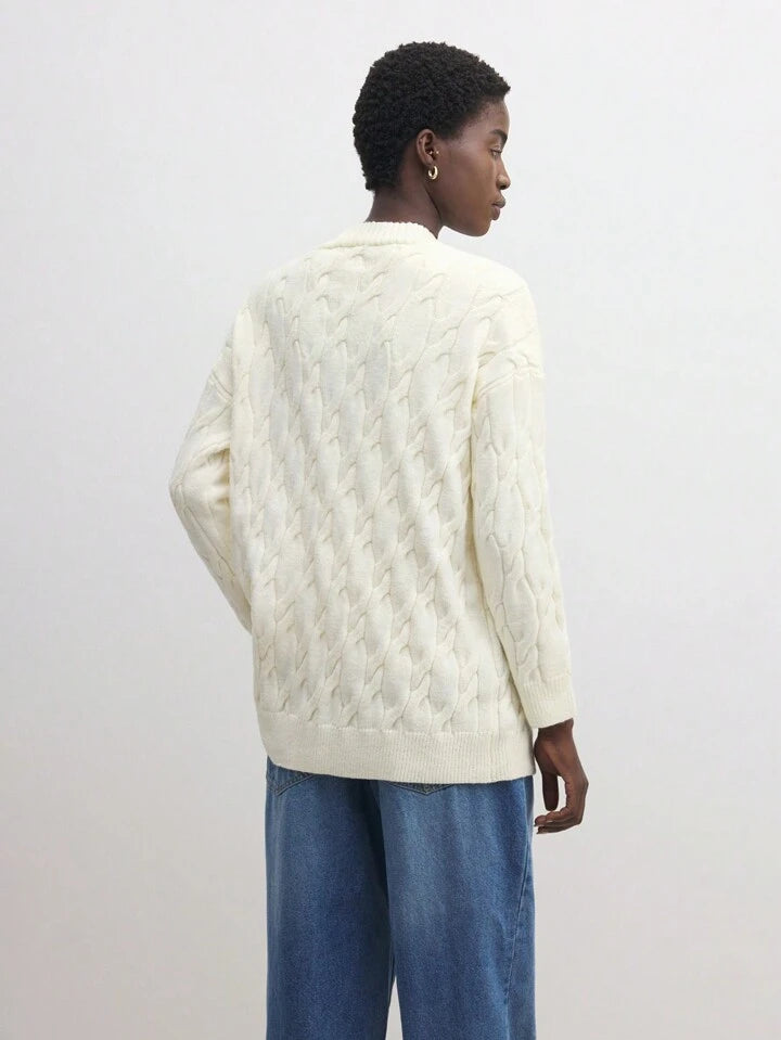 CM-CS755520 Women Casual Seoul Style V-Neck Drop Shoulder Long Sleeve Thermal Lined Cardigan Sweater