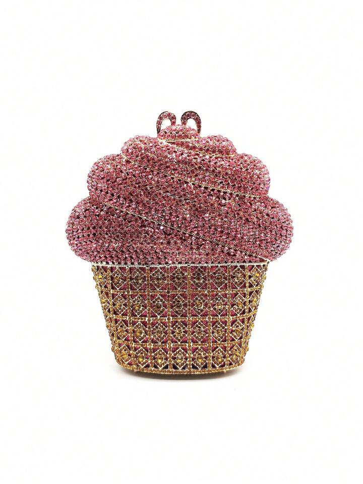 CM-BGS856614 Women Elegant Seoul Style Ice Cream Shaped Blingbling Rhinestone Novelty Clutch Purse