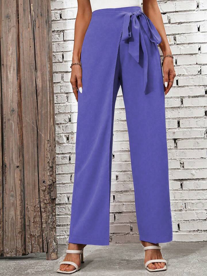 CM-BS881761 Women Casual Seoul Style High Waist Knot Side Pants - Purple