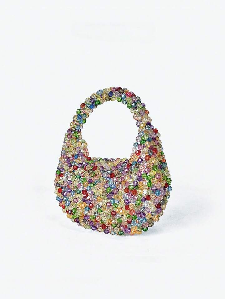 CM-BGS261974 Women Trendy Seoul Style Multicolor Beaded Sparkling Mini Handbag