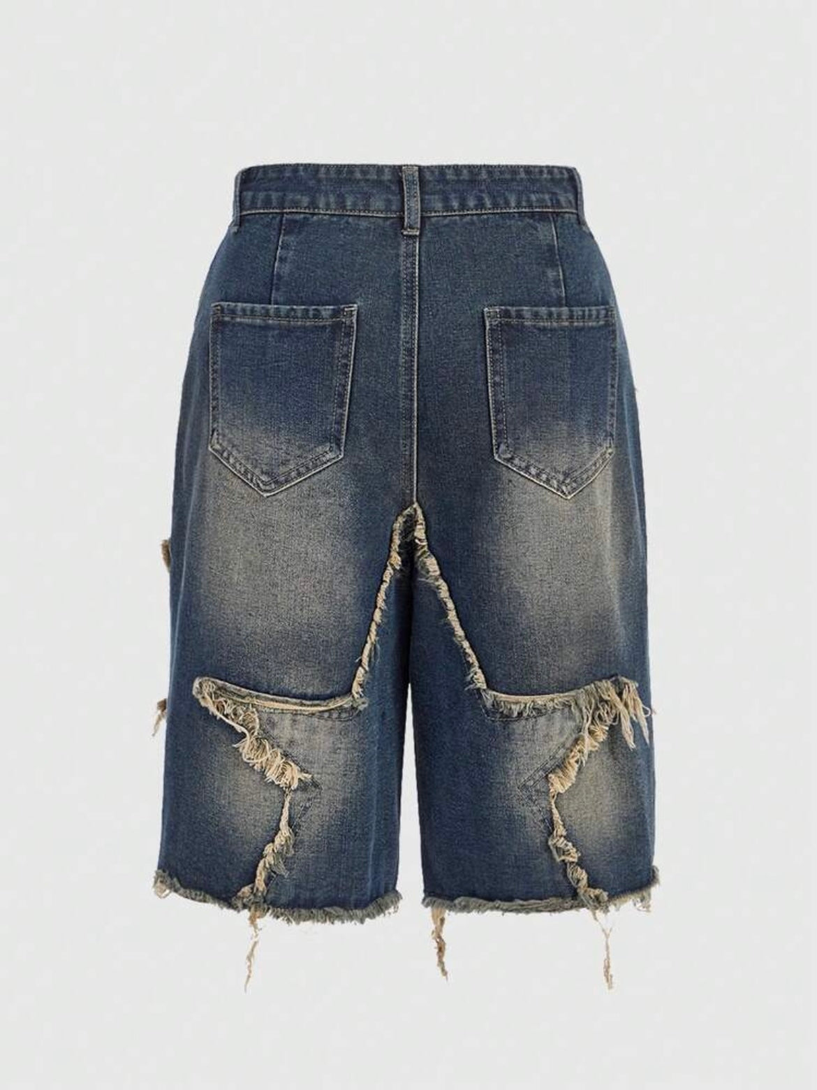 CM-BS626104 Women Casual Seoul Style Patchwork Loose Fit Straight Bermuda Denim Shorts - Blue