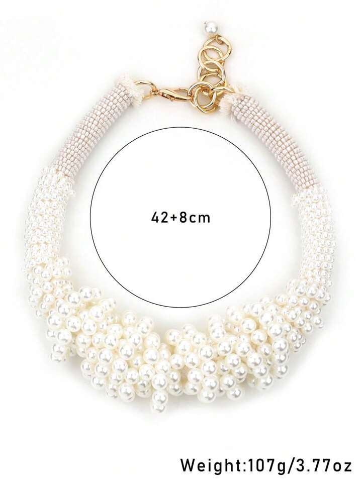 CM-AXS839418 Women Trendy Seoul Style Exaggerated Beaded Pearl Choker Necklace - White