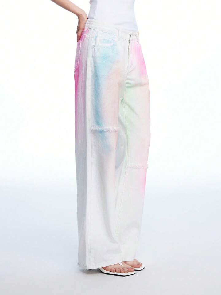 CM-BS080666 Women Casual Seoul Style Colorful Low Waist Extra Long Straight Leg Denim Jeans - White