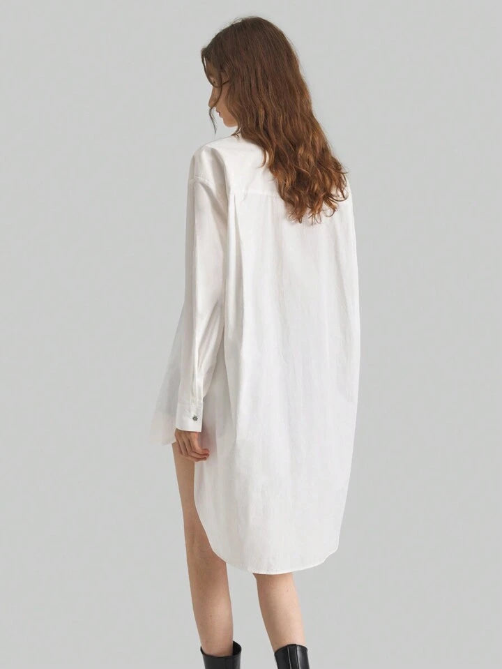 CM-TS195759 Women Casual Seoul Style Collar Neckline Drop Shoulder Asymmetrical Blouse - White