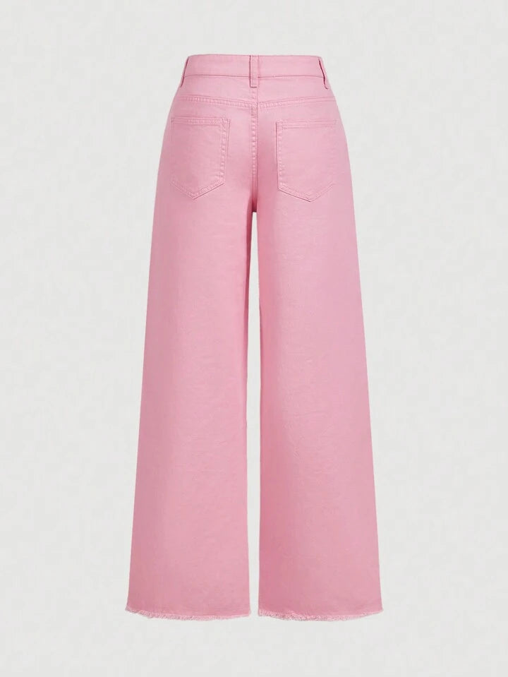 CM-BS386468 Women Casual Seoul Style Front Button Geometric Print Wide Leg Jeans - Pink
