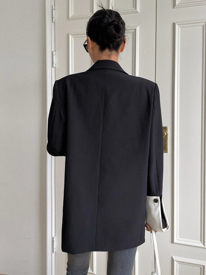 CM-CS876978 Women Casual Seoul Style Lapel Neckline Button Front Long Sleeve Blazer - Black