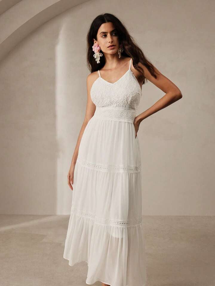 CM-DS182997 Women Elegant Seoul Style Spaggetti Strap Ruffle Hem Sleeveless Dress - White