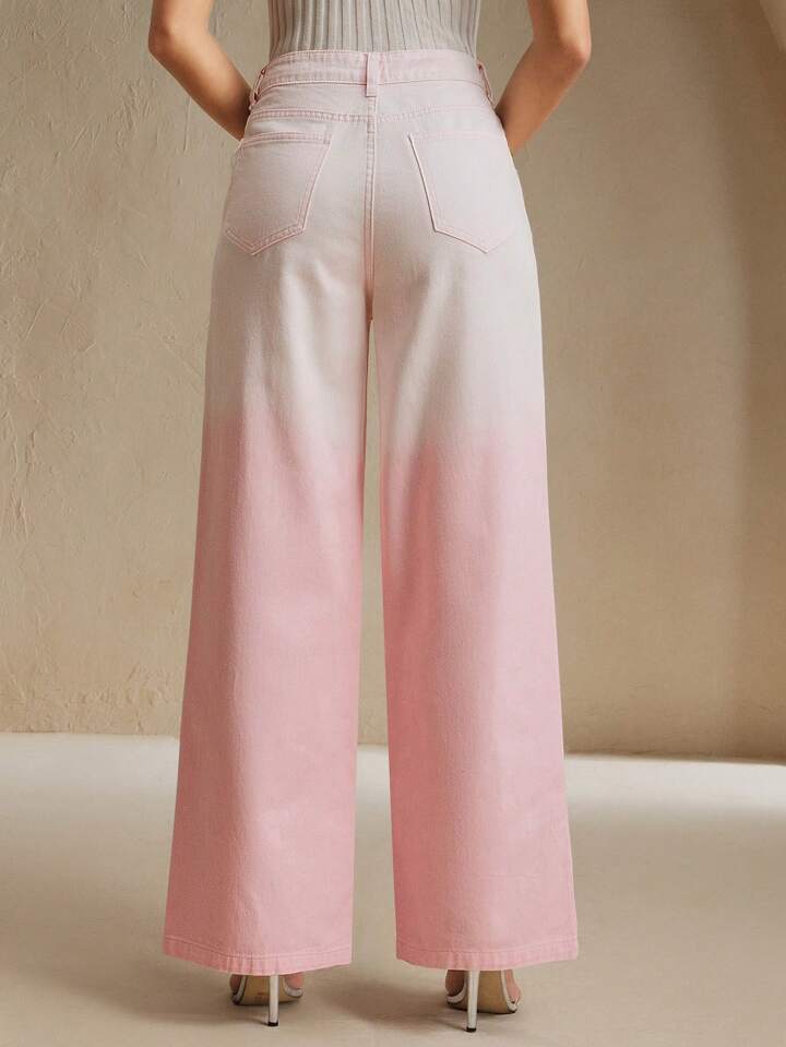 CM-BS570000 Women Casual Seoul Style Heavy Bling Decor Loose Wide Leg Jeans - Pink