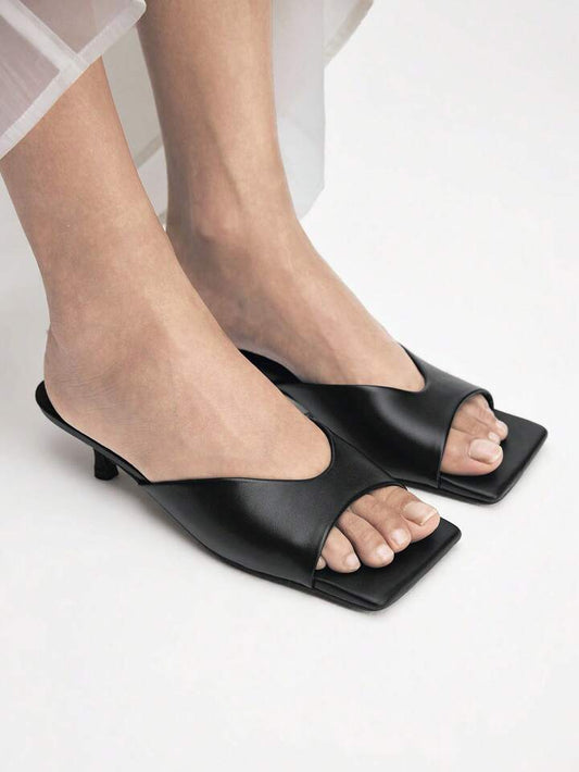 CM-SHS387751 Women Trendy Seoul Style Minimalist Open Toe Low Heel Pumps - Black