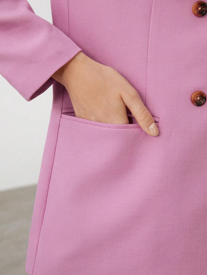 CM-SS642324 Women Elegant Seoul Style Double Breasted Lapel Jacket With Wide Leg Pants Suit - Pink