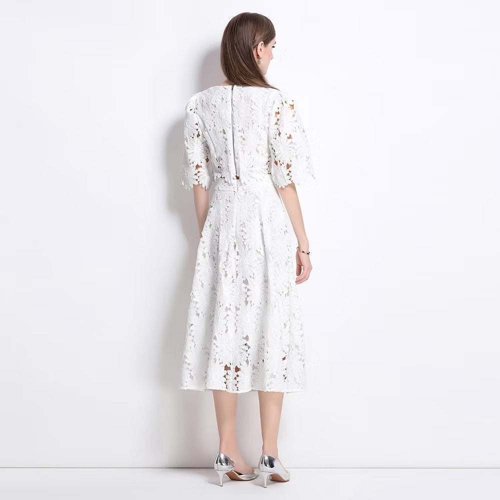 CM-SY041083 Women Elegant European Style Embroidered Round Neck Half Sleeve Blouse With High Waist Skirt - Set (Available in 3 colors)