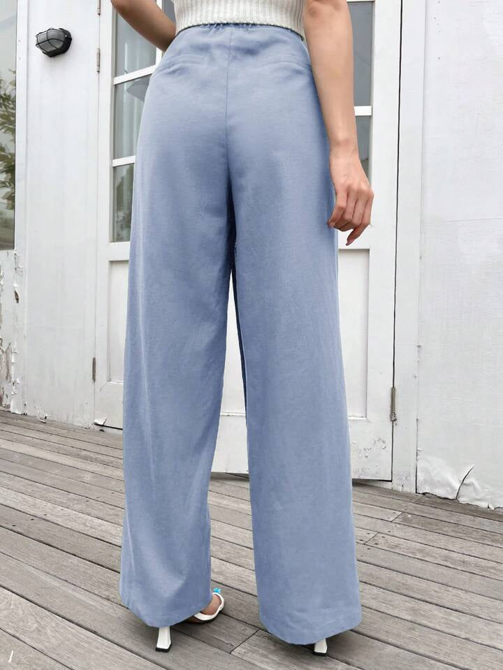 CM-BS035710 Women Casual Seoul Style Asymmetric Loose Fit Wide Leg Pants - Baby Blue