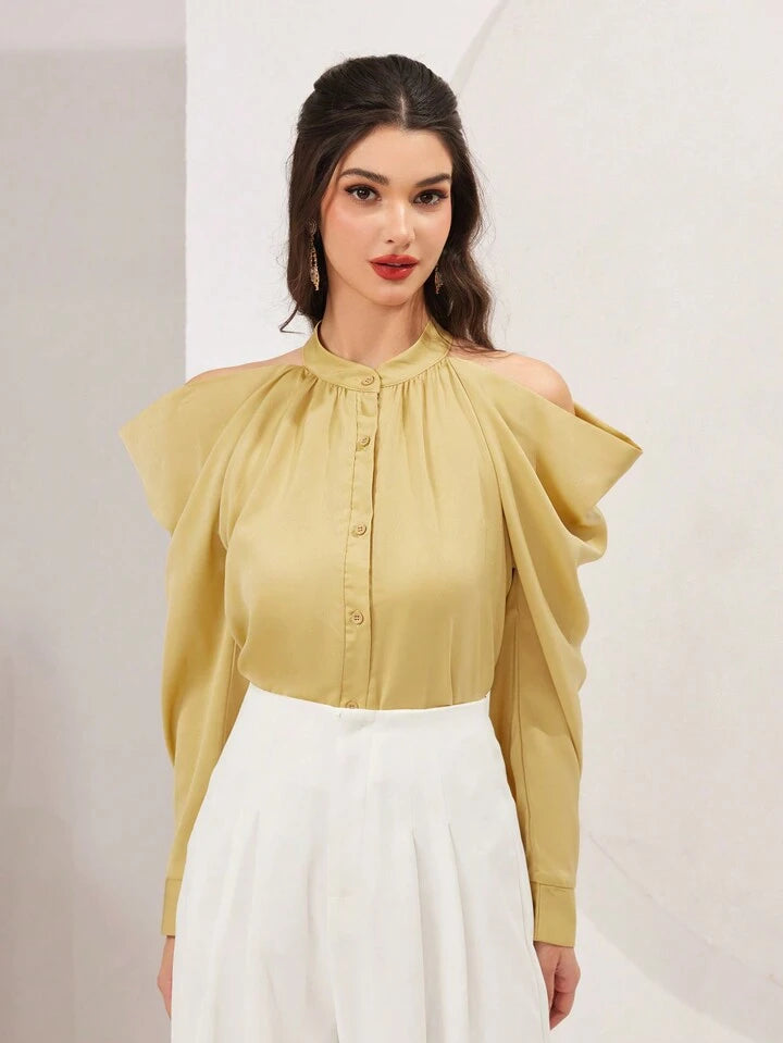 CM-TS241609 Women Elegant Seoul Style Off Shoulder Long Sleeve Blouse - Yellow