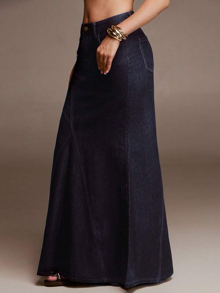 CM-BS368665 Women Casual Seoul Style Low Waist A-Line Fishtail Denim Skirt - Blue
