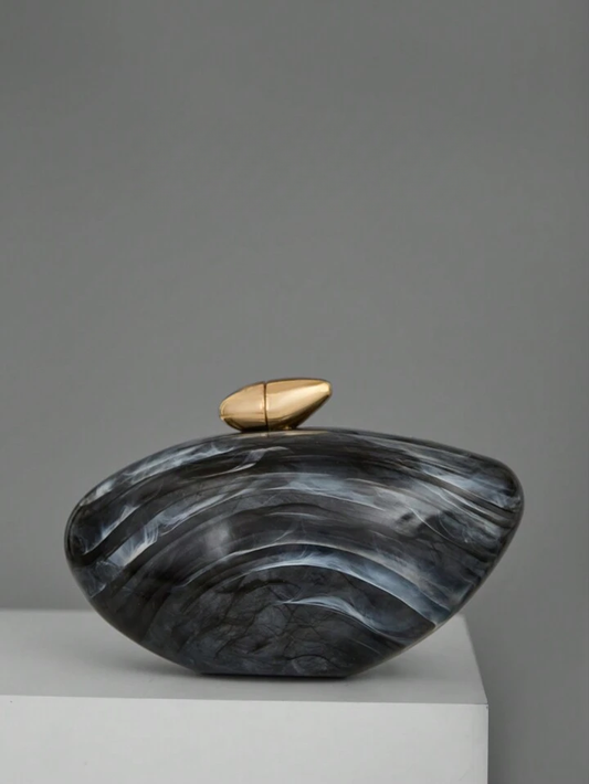 CM-BGS562133 Women Trendy Seoul Style Acrylic Egg-Shaped Clutch With Detachable Strap - Black