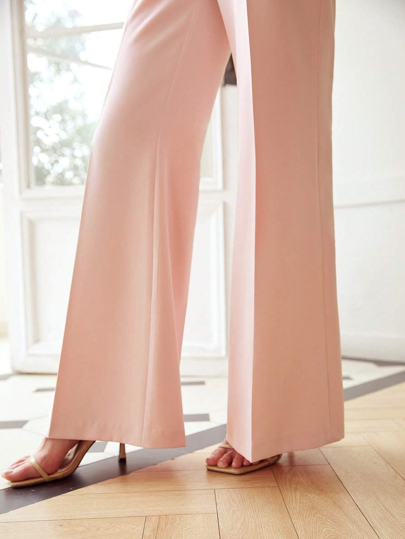 CM-BS295337 Women Elegant Seoul Style Pintuck Waist Flare Leg Pants - Baby Pink