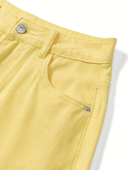 CM-BT978258 Women Casual Seoul Style Solid Color High Waist Bermuda Shorts - Yellow