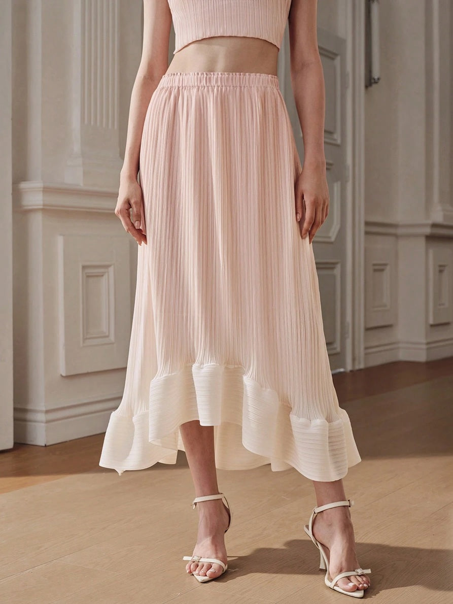 CM-BS525473 Women Elegant Seoul Style Mid Waist Pleated Gradient Color Asymmetrical Skirt - Baby Pink
