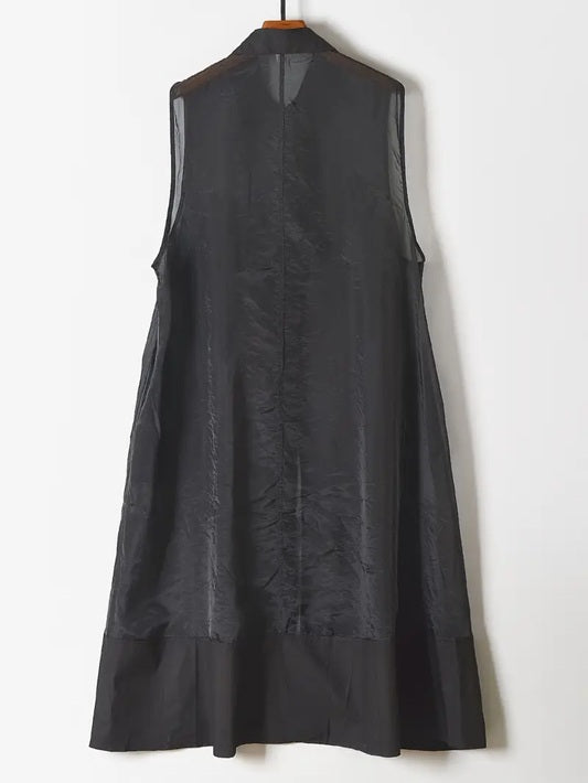 CM-DT427899 Women Elegant Seoul Style Collar Neckline Sleeveless Organza Vest Loose Fit Dress - Black