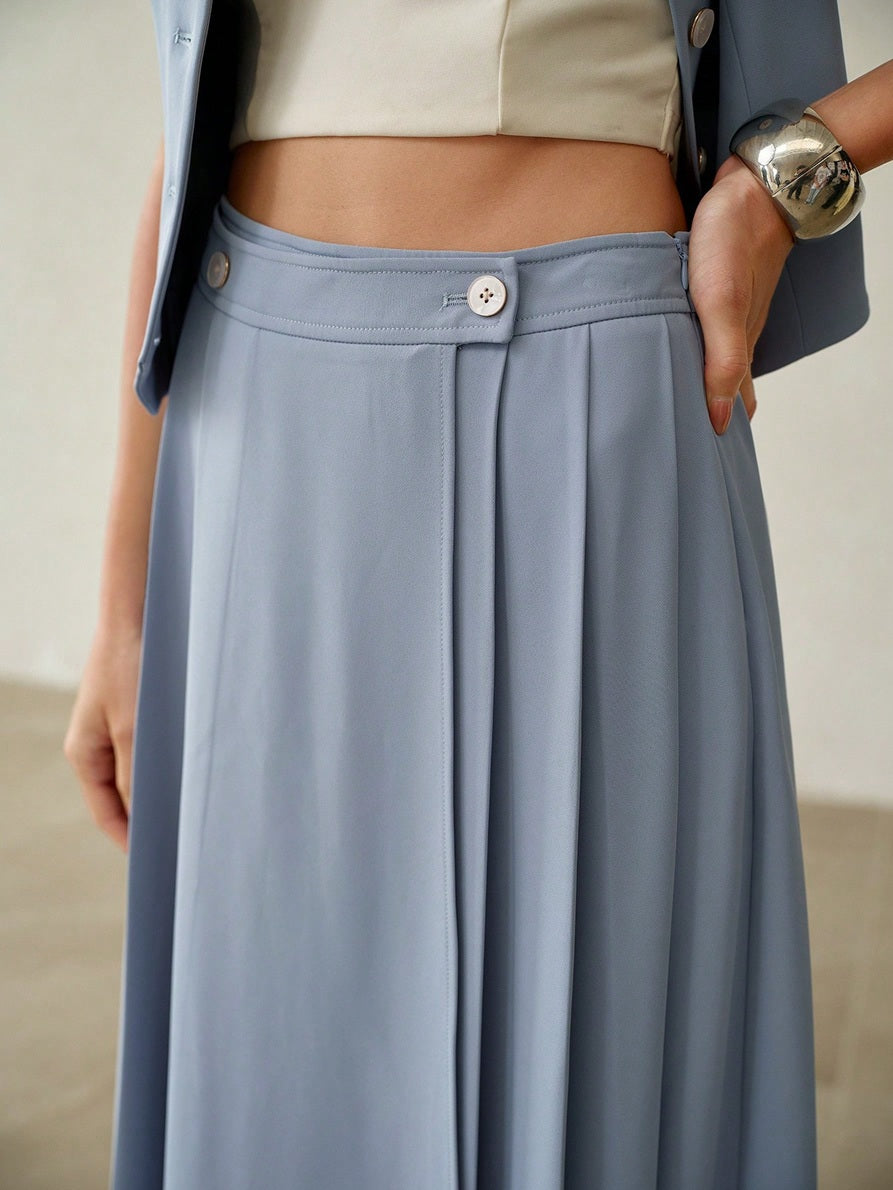 CM-SS290413 Women Elegant Seoul Style V-Neck Sleeveless Contrast Lace Top With Midi Skirt - Set