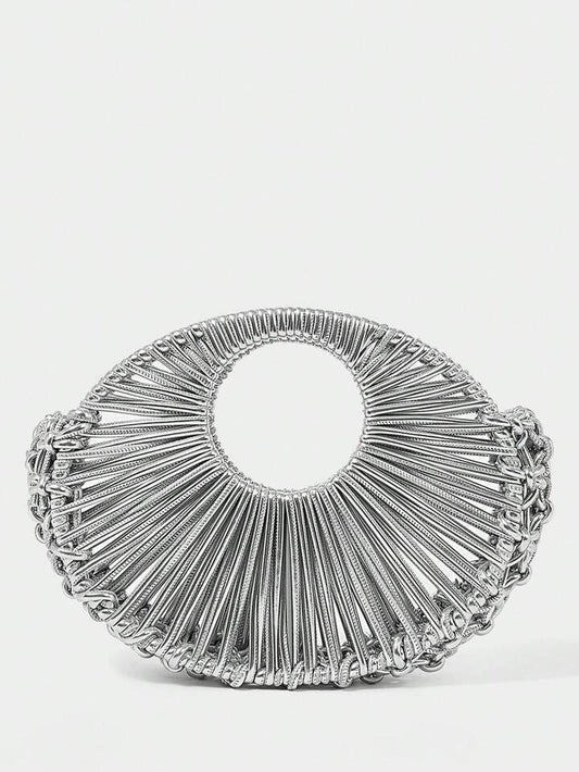 CM-BGS485806 Women Trendy Seoul Style Eyelet Textured Pattern Multifunctional Clutch Bag - Silver