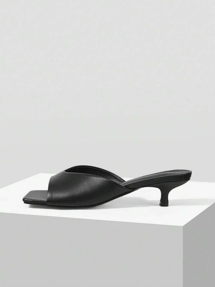 CM-SHS387751 Women Trendy Seoul Style Minimalist Open Toe Low Heel Pumps - Black