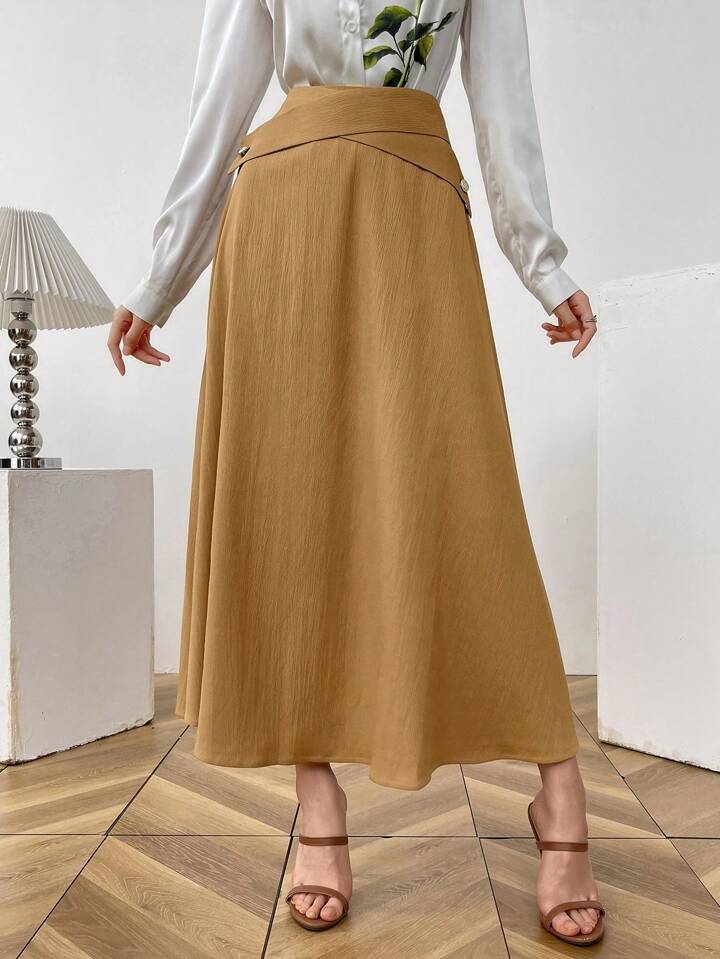 CM-BS198941 Women Casual Seoul Style Minimalist High Waist A-Line Long Skirt