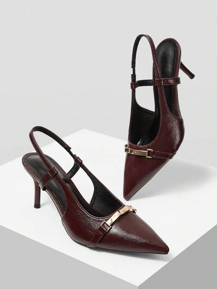 CM-SHS386838 Women Trendy Seoul Style Metal Buckle Decor Ankle Strap High Heel Sandals - Brown