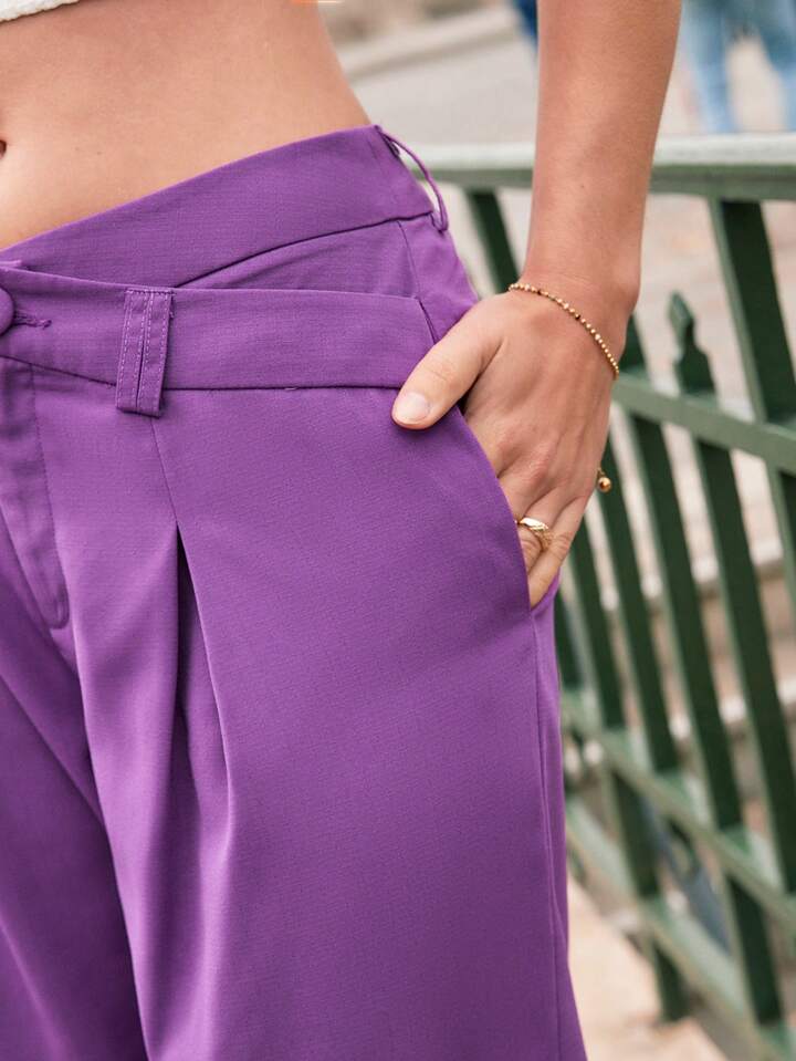 CM-BS357441 Women Casual Seoul Style High Waist Solid Wide Leg Pants - Purple