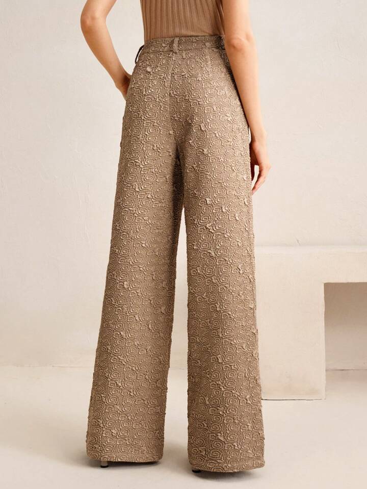CM-BS456261 Women Elegant Seoul Style Minimalist Textured Wide Leg Pants - Khaki
