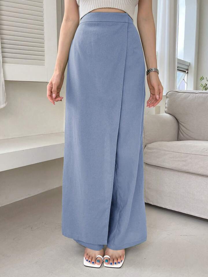 CM-BS035710 Women Casual Seoul Style Asymmetric Loose Fit Wide Leg Pants - Baby Blue