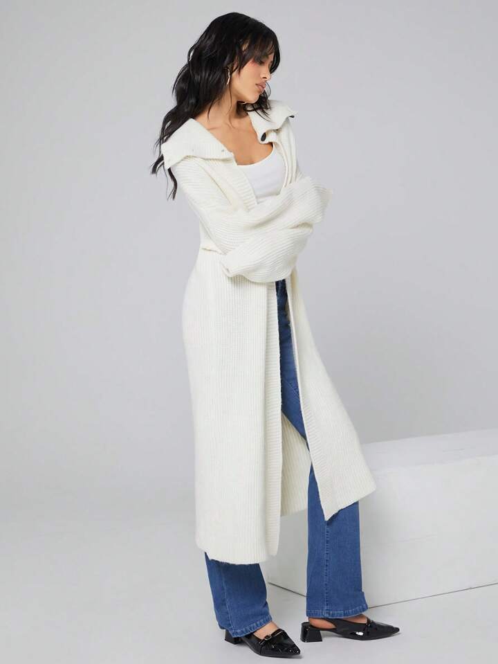 CM-CS067304 Women Casual Seoul Style Solid Color Drop Shoulder Long Sleeve Cardigan - Apricot