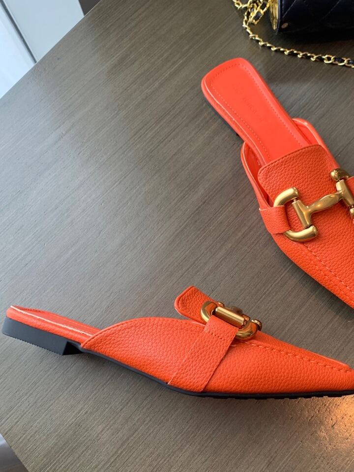 CM-SHS731130 Women Trendy Seoul Style Square Toe Metal Decor Flat Mules - Orange